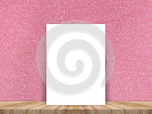 Blank white paper poster at tropical plank wooden floor and paper wall, Template mock up for adding your content,leave side space