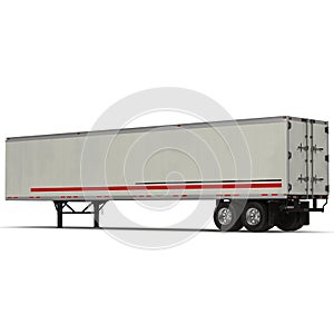 Blank white parked semi trailer, isolated on white 3D Illustration