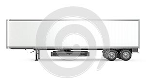 Blank white parked semi trailer, side view