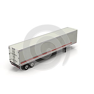 Blank white parked semi trailer, on white 3D Illustration