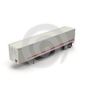 Blank white parked semi trailer, on white 3D Illustration
