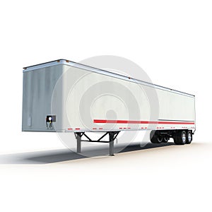 Blank white parked semi trailer, on white 3D Illustration