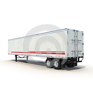 Blank white parked semi trailer, on white 3D Illustration