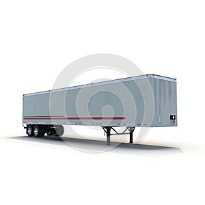 Blank white parked semi trailer, on white 3D Illustration