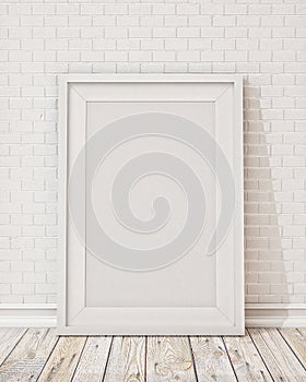 Blank white picture frame on the wall and the floor