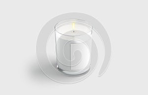 Blank white pillar candle in glass jar with label mockup