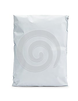Blank white plastic bag package mockup template isolated on white background with clipping path.