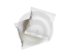 Blank Plastic Snack Bag Mockup, White potato chips container, 3d Rendering isolated on white background