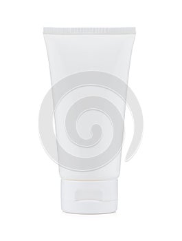 Blank white plastic cosmetics, paste or gel bottle isolated