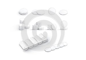 Blank white plastic round chip mockup, different views, isolated