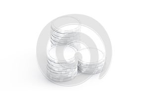 Blank white plastic round chip mockup stack, side view