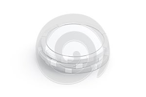 Blank white plastic round chip mockup stack, side view