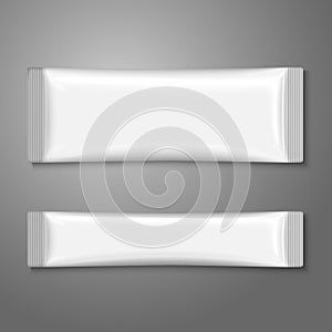Blank white plastic stick pack for coffee, sugar, salt, spices. Vector