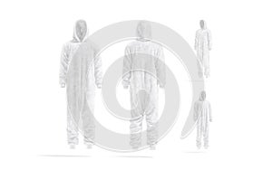 Blank white plush jumpsuit with hood mockup, different views