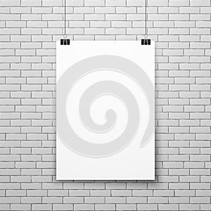 Blank white poster on brick wall vector illustration