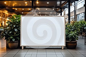 Blank white poster mockup in a cafe or restaurant