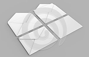 Blank white realistic baronial envelopes mock up. 3d rendering illustration.