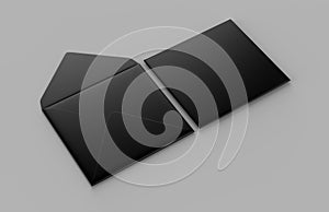 Blank black realistic square straight flap envelopes mock up. 3d rendering illustration.