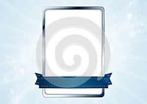 Blank white rectangle with silver frame and blue