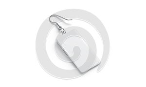 Blank white rectangle square earring mockup lying, side view