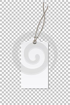 Blank white rectangular paper price tag isolated on transparent background