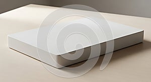 Blank White Rectangular Platform on Wooden Surface