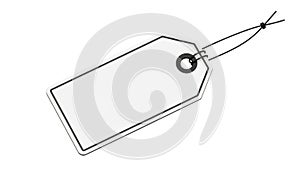 Blank white rectangular tag with black border and string isolated on white background