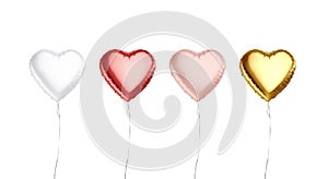 Blank white, red, pink, gold heart balloon flying mockup, isolated