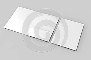 Blank white reinforced A4 single pocket folder catalog on grey background for mock up. 3D rendering.