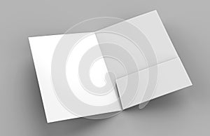 Blank white reinforced one pocket folders on grey background for mock up. 3D rendering.