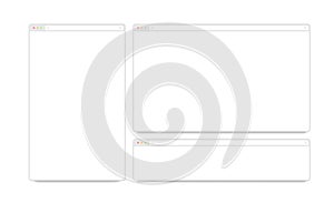 Blank white responsive browser window mockups isolated