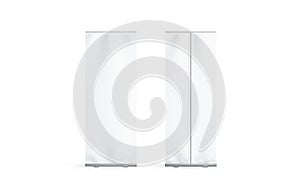 Blank white roll-up banner front and back set display mockup, isolated,