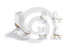 Blank white roller skates with wheels mockup, different views