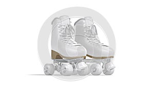 Blank white roller skates with wheels mockup pair, looped rotation