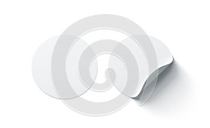 Blank white round adhesive stickers mock up with curved corner