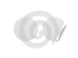 Blank white round stickers mock up with curved corner, 3d rendering