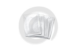 Blank white sachet packets stack mock up, isolated, top view
