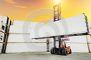 Blank white shipping cargo container loading on forklift truck for transportation shipping and logistic