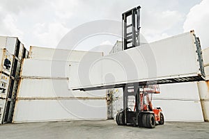 Blank white shipping cargo container loading on forklift truck for transportation shipping and logistic