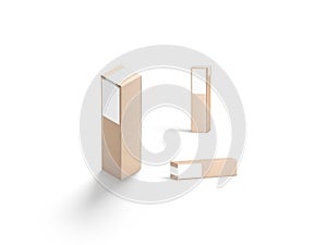 Blank white shipping label on craft box mockup, different sides