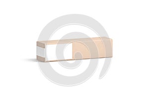 Blank white shipping label on craft box mockup, side view