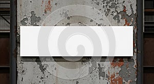 Blank White Sign on Grungy Peeling Paint Wall