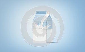 Blank white small carton pack milk splash mockup, blue background