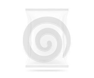 Blank white snack bag mock up isolated. Clear chips pack