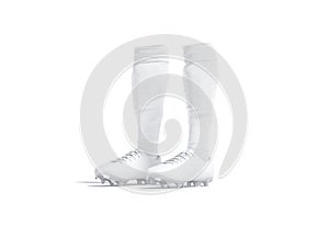 Blank white soccer boots with socks mock up, half-turned view