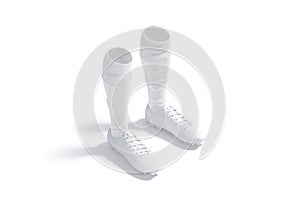 Blank white soccer boots with socks pair mockup, side view