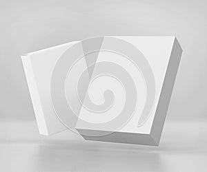 Blank white software box Mockup, medium size Cardboard package box, 3d rendering isolated on light gray background