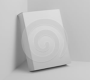Blank white software box Mockup, medium size Cardboard package box, 3d rendering isolated on light background