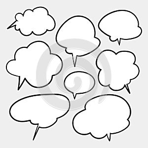 Blank white speech bubbles. Thinking balloon talks bubbling chat comment cloud comic retro shouting voice shapes.