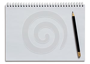 Blank white spiral notebook and pencil